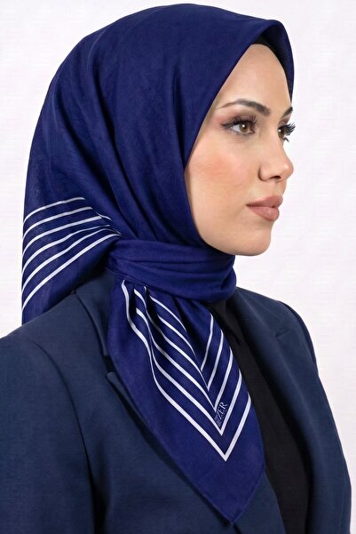 hadiora وشاح نسائي ناعم من القطن العضوي مخطط باللون الأزرق