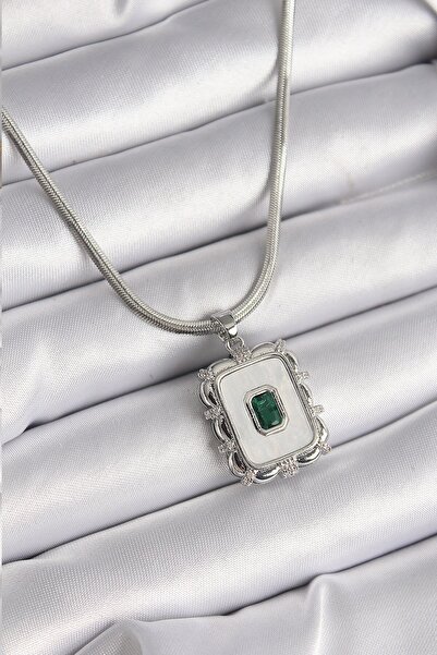 Inure Jewelry 316L Steel Silver Color Italian Chain White Pearlescent Square ...