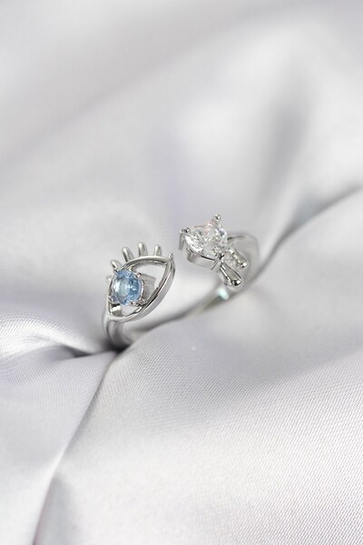 Inure Jewelry خاتم نسائي من حجر الزركون باللون الفضي موديل دمعة