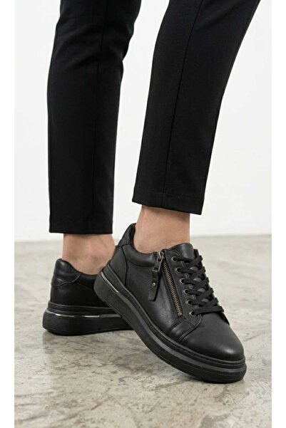 Melinta Shoes Melinta Side Zipper Flat Sole Black Women's Shoes