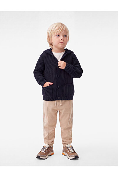 Koton Long Sleeve Buttoned Hooded Knit Cardigan with Pockets