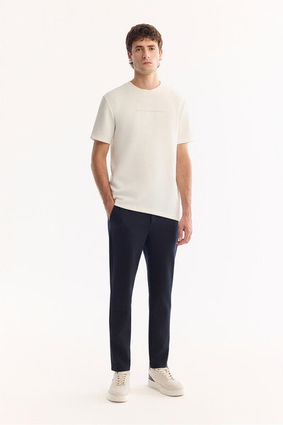 Avva Men's Navy Blue Side Elastic Viscose Blend Slim Fit Chino Trousers A52Y3053