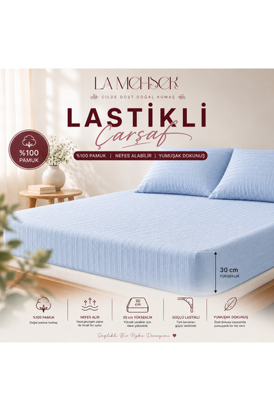 LA MEHSER 100% Cotton Combed Breathable Fabric Elastic Bed Sheet