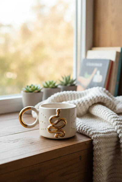 Seramik Perisi Snake Luxe Seramik Mug 170ml & 24k Altın Dekor & El Yapımı