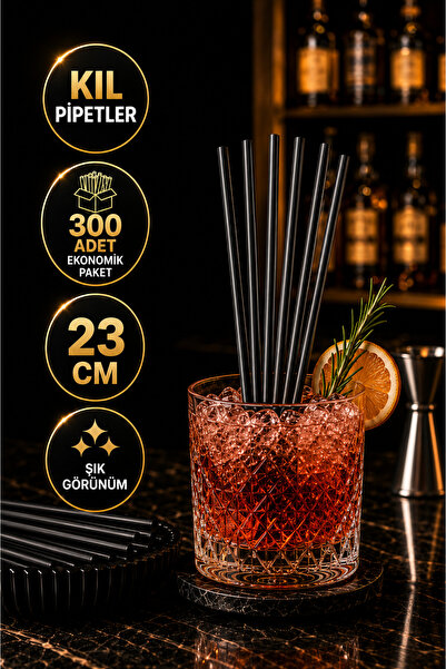 Yusuf Dirik YD Party Supplies شفاطة كوكتيل سوداء رفيعة 300 قطعة 23 سم 4 مم