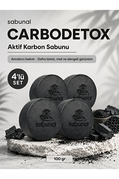 sabunal CARBODETOX Aktif Karbon (Kömür) Sabunu 4 ADET - Yağlı ve Karma Ciltle...