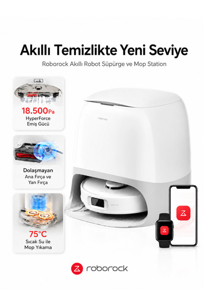 Roborock Premium Akıllı Robot Süpürge Curv Tasarım Otomatik İstasyonlu Islak ...