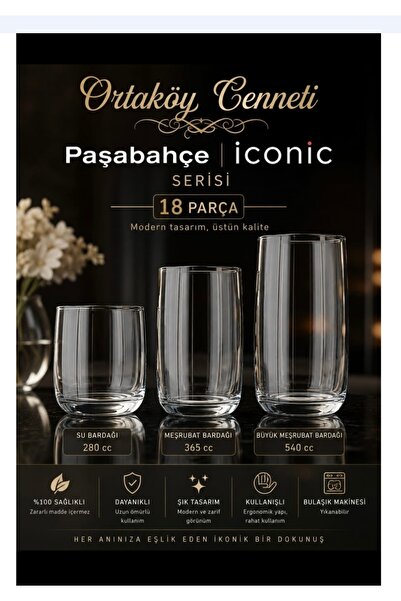 Paşabahçe Iconic 18 Piece Water Cup and Pasabahce Soft Drink Cup Set - 3 Sizes