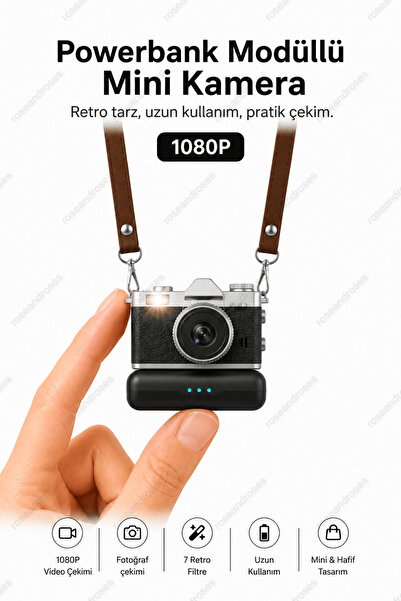 RoseandRoses Powerbank Modüllü ve Filtreli Mini Foto Video Kamera