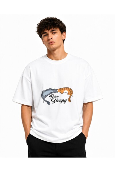 Inscriptie Tricou Unisex Bumbac Premium Casual " Born sleepy "