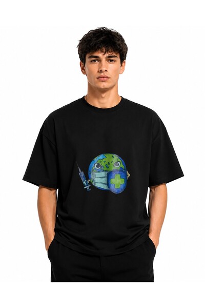 Inscriptie Tricou Unisex Bumbac Premium Casual " Pamant cu masca "