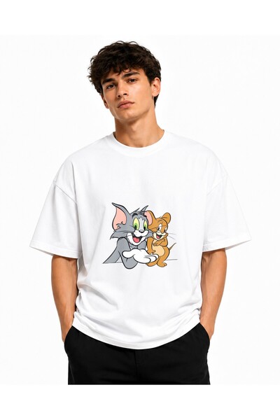 Inscriptie Tricou Unisex Bumbac Premium Casual " Tom and Jerry - imagine "