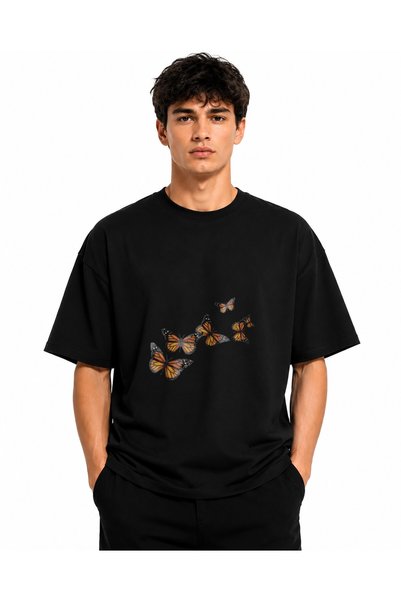 Inscriptie Ουνισέξ Βαμβακερό T-Shirt Υψηλής Ποιότητας  "Καφέ Πεταλούδες "