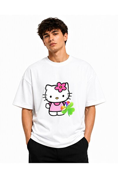 Inscriptie Tricou Unisex Bumbac Premium Casual " Hello Kitty, clover "