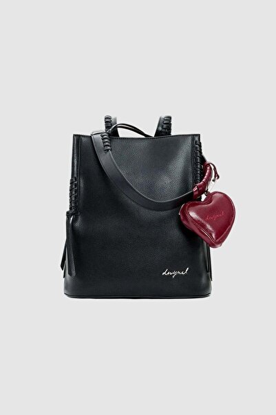 Desigual Rucsac negru de damă cu bretele decorative și pandantiv inimă