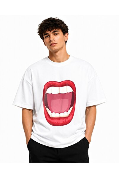 Inscriptie Ουνισέξ Βαμβακερό T-Shirt Υψηλής Ποιότητας  "Ανοιχτό Στόμα "