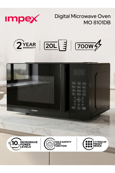 IMPEX 20L Digital Microwave Oven (MO 8101ADB) |700W Power|9 Preset Menus|Chil...