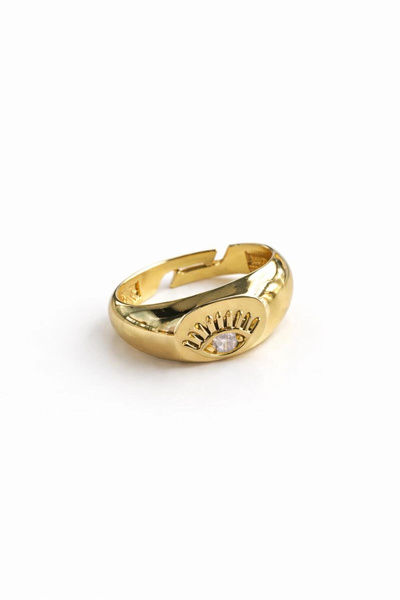 Gold Plated Adjustable Steel Women's Sparrow Finger Ring with Evil Eye Motif – Minimal Gemstone Ring