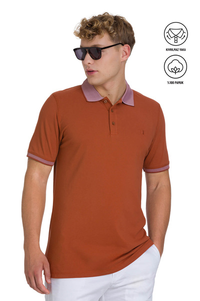 Hatemoğlu Tricou cu guler polo, 100% bumbac, croială normală, culoare scorțiș...