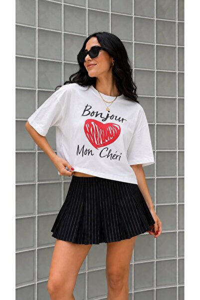 Sheesy BONJOUR Göbek Üstü Crop Tshirt