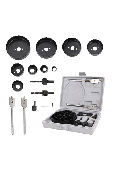 Lawazim Pro7 Hole Saw Set -18 Piece Carbon Steel Cutter Kit with Spade Bits f...