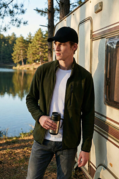 Buratti Slim Fit Zippered Pockets Mock Neck Cold-Proof Fleece Cardigan Men's ...