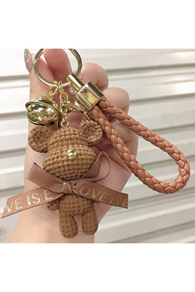 Choice Brown Cute Bear Key Chain Resin Bow Bell Rabbit Keychain Weaving Fashi...