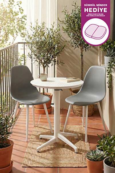 VİLİNZE Tilia Plastik Bahçe Balkon Bistro Seti Katlanır Masa 60*60 cm