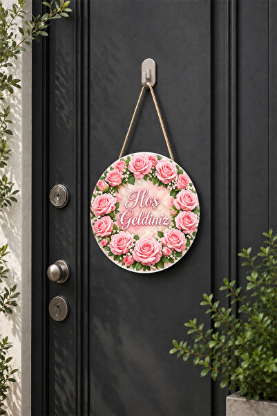 Lucena Pink Rose Themed Welcome Door Ornament Round Decorative Door Ornament ...