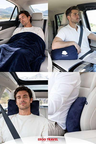 Viscofoam Ergo Blanket Yastığa Dönüşen Katlanabilir Seyahat Battaniyesi – Araç, Uçak, Otobüs ve Kamp İçin 160x110 cm Lacivert | Ergo Travel