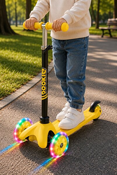 KİDZY Sarı Rookie 3 Tekerlekli Led Işıklı Scooter