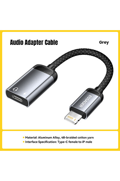 essager Type-C to Lightning Type C Audio Adapter Cable Headphone Type-C Femal...