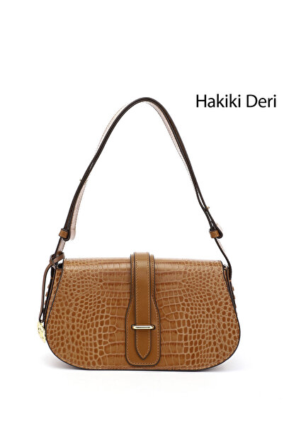 GÖNDERİ(R) Women's Tan Krako Genuine Leather Hand and Shoulder Bag