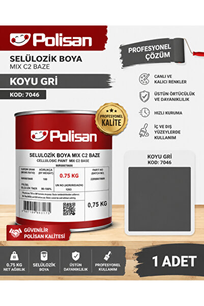 Polisan Selülozik Boya Koyu Gri Rengi Kod:7046 0.69 KG 1 ADET