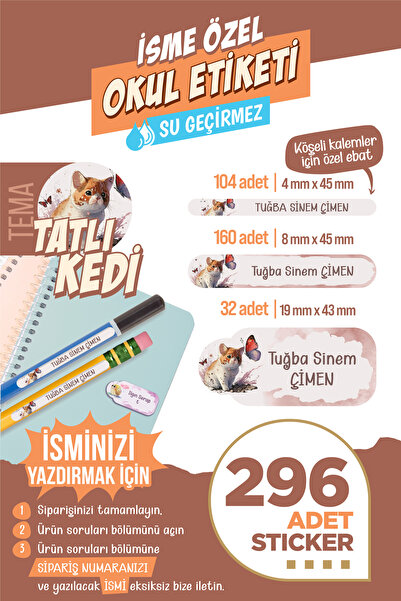 colortouch 296 ADET Tatlı Kedi Serisi Okul Etiketi Sticker Kalem Etiketi Deft...