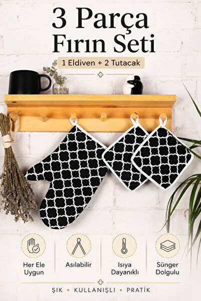 Morlay 3-Piece Oven Gloves and Pot Holder Kitchen Set & 220 Degree Heat Resis...