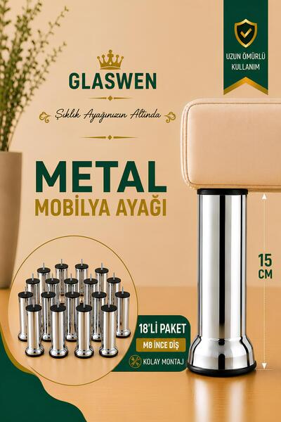 GLASWEN 18 komada metalnih potpornih nogu 15 cm hromirani nameštaj baza sofe ...