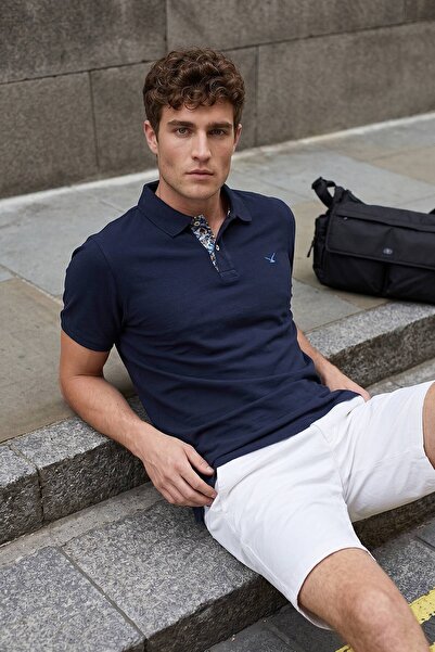 SMILE Flamands Navy Blue 100% Cotton Polo T-Shirt