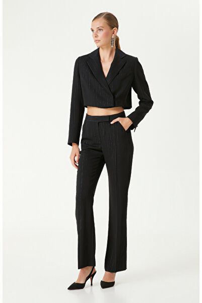 Network Siyah Lurex Çizgili Pantolon