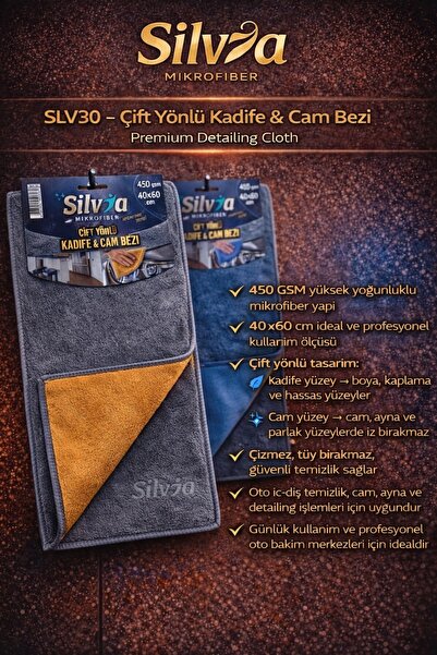 Silvia Mikrofiber Çift Yönlü Kadife & Mikrofiber Bezi 40x60 cm - 450 GSM Prem...