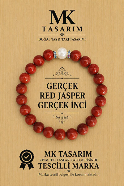 MK tasarım Real Red Jasper Stone - Pearl Bracelet – Mkt.1.101.41 Relaxing, Tr...