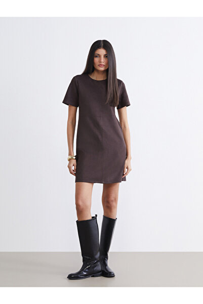LC Waikiki Original Oval Collar Mini Suede Look Dress