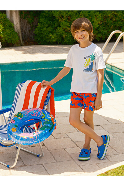 LC Waikiki Nevavm Printed Boys' Swim Shorts with Elastic Waist