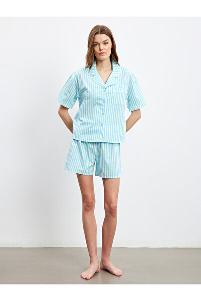 LC Waikiki Alita City Women's Pajama Set with Shirt Collar and Striped Shorts