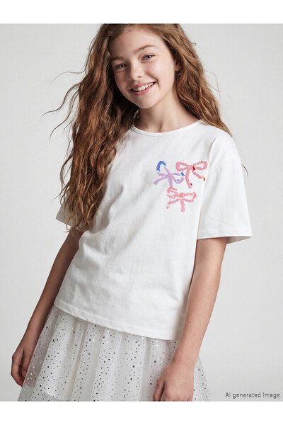 LC Waikiki Trendlucky Girl's T-Shirt with Sequin Embroidery with a Difference