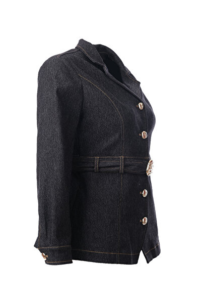 Ysatis Kadın Regular Fit Klasik Yaka Düğmeli Kuşaklı Denim Ceket 25261000103