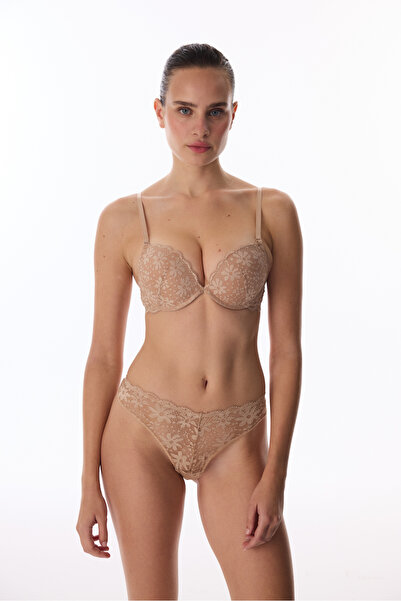 Penti Bej Super Push Up Destekli Lace Dantel Sütyen