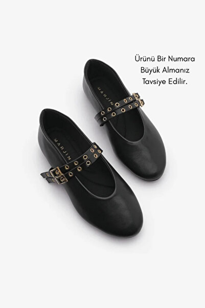Marjin Women's Double-Strap Studded Casual Ballet Flats Bekosa Black