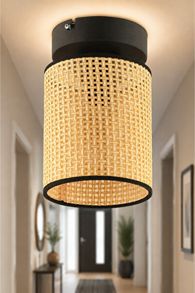 NisaLuce Nisa Luce Zenno Hasır Plafonyer Avize-Krem/Siyah Biyeli • 18x12 Cm R...