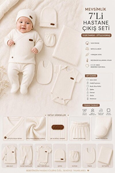 BYS BABY FASHION Mevsimlik 7'Li Pamuklu Yenidoğan Kız Erkek Bebek Hastane Çık...